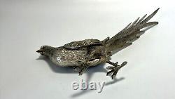 Figurines de faisan en métal ITALIE Vtg Mâle & Femelle Paire Plaqué Argent 13 pouces de long