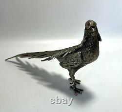 Figurines de faisan en métal ITALIE Vtg Mâle & Femelle Paire Plaqué Argent 13 pouces de long
