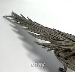 Figurines de faisan en métal ITALIE Vtg Mâle & Femelle Paire Plaqué Argent 13 pouces de long
