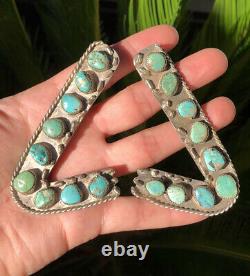 Fine Vtg Paire Native American Navajo Silver Turquoise Collar Protecteurs Conseils
