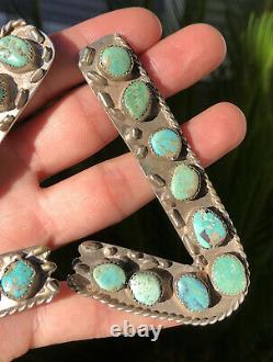 Fine Vtg Paire Native American Navajo Silver Turquoise Collar Protecteurs Conseils