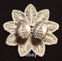Georg Jensen Vtg Pair St Silver Floral Clip Earrings #113 Par Gundorph Albertus