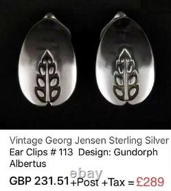 Georg Jensen Vtg Pair St Silver Floral Clip Earrings #113 Par Gundorph Albertus