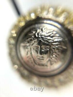 Gianni Versace Vintage Des Années 90 Medusa Rhinestones Errings Round Pair Silver Italie