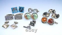 Gros Boutons de Manchette en Argent Lot Vintage Moderniste Argent Gemmé Signé