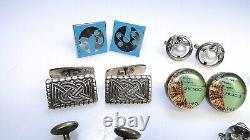 Gros Boutons de Manchette en Argent Lot Vintage Moderniste Argent Gemmé Signé