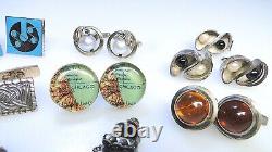 Gros Boutons de Manchette en Argent Lot Vintage Moderniste Argent Gemmé Signé