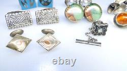 Gros Boutons de Manchette en Argent Lot Vintage Moderniste Argent Gemmé Signé