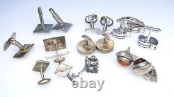 Gros Boutons de Manchette en Argent Lot Vintage Moderniste Argent Gemmé Signé