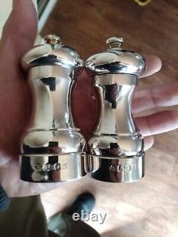 Immaculée Paire Vintage 4 Sterling Silver Sel And Pepper Grinders Londres 1987