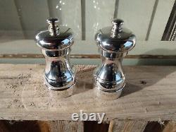 Immaculée Paire Vintage 4 Sterling Silver Sel And Pepper Grinders Londres 1987