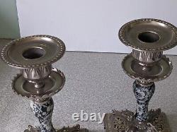 Joli ensemble de candélabres en céramique argentée antique / vintage - 7 1/4 pouces