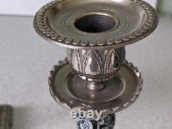 Joli ensemble de candélabres en céramique argentée antique / vintage - 7 1/4 pouces