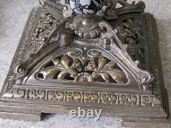 Joli ensemble de candélabres en céramique argentée antique / vintage - 7 1/4 pouces