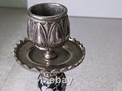 Joli ensemble de candélabres en céramique argentée antique / vintage - 7 1/4 pouces