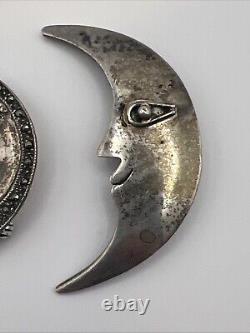 Lot VTG Argent Sterling 925 Taxco MEXIQUE Broches Boucles d'oreilles Homme dans la Lune Croissant