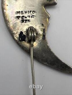 Lot VTG Argent Sterling 925 Taxco MEXIQUE Broches Boucles d'oreilles Homme dans la Lune Croissant