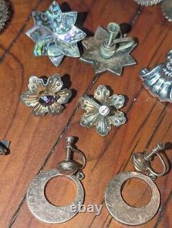 Lot de 10 paires de boucles d'oreilles vintage en argent sterling à vis, Danemark, Taxco, Wells +