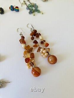 Lot de 21 paires de boucles d'oreilles vintage en argent sterling 925 à pendantes et clous.
