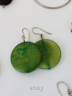 Lot de 21 paires de boucles d'oreilles vintage en argent sterling 925 à pendantes et clous.
