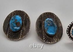 Lot de 3 paires de boucles d'oreilles vintage en argent sterling et turquoise amérindiennes