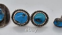 Lot de 3 paires de boucles d'oreilles vintage en argent sterling et turquoise amérindiennes