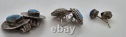 Lot de 3 paires de boucles d'oreilles vintage en argent sterling et turquoise amérindiennes