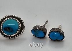 Lot de 3 paires de boucles d'oreilles vintage en argent sterling et turquoise amérindiennes