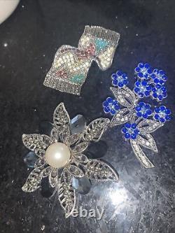 Lot de 40 pièces de bijoux en strass vintage broches boucles d'oreilles colliers bracelets