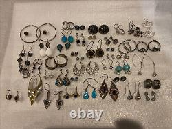 Lot de 43 paires de boucles d'oreilles en argent sterling vintage
