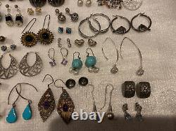 Lot de 43 paires de boucles d'oreilles en argent sterling vintage