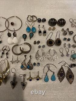 Lot de 43 paires de boucles d'oreilles en argent sterling vintage