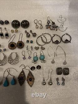 Lot de 43 paires de boucles d'oreilles en argent sterling vintage