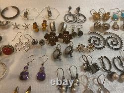 Lot de 50 paires de boucles d'oreilles en argent sterling vintage