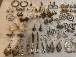 Lot de 50 paires de boucles d'oreilles en argent sterling vintage