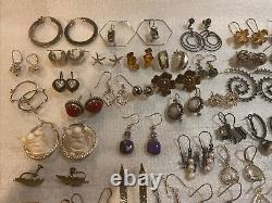 Lot de 50 paires de boucles d'oreilles en argent sterling vintage