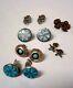 Lot De 6 Boucles D'oreilles Clips En Turquoise Pueblo Zuni Navajo En Argent Sterling 925 Antique Vintage