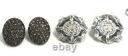 Lot de 7 paires de boucles d'oreilles clips en argent sterling vintage Marcasite, Delft et plus