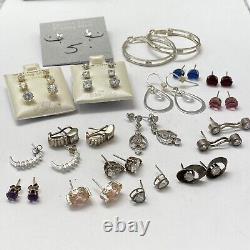 Lot de bijoux de 21 boucles d'oreilles vintage en argent sterling avec pendants CZ et pierres précieuses