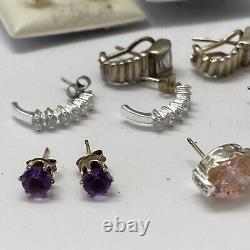 Lot de bijoux de 21 boucles d'oreilles vintage en argent sterling avec pendants CZ et pierres précieuses