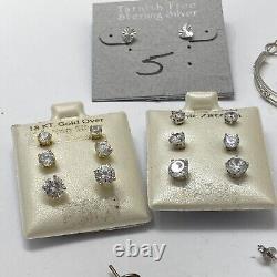 Lot de bijoux de 21 boucles d'oreilles vintage en argent sterling avec pendants CZ et pierres précieuses