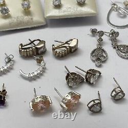 Lot de bijoux de 21 boucles d'oreilles vintage en argent sterling avec pendants CZ et pierres précieuses