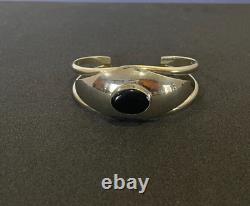 Lot de bijoux modernistes en onyx noir en argent sterling 925 Vtg Bracelets, Boucles d'oreilles +