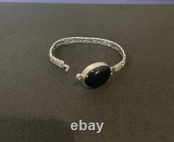 Lot de bijoux modernistes en onyx noir en argent sterling 925 Vtg Bracelets, Boucles d'oreilles +