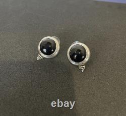 Lot de bijoux modernistes en onyx noir en argent sterling 925 Vtg Bracelets, Boucles d'oreilles +