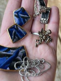 Lot de bijoux vintage Boucles d'oreilles à clip en strass Bracelet Émail? 16 pièces