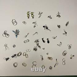 Lot de boucles d'oreilles vintage en argent sterling 925 - 41 paires - 108 grammes de bijoux