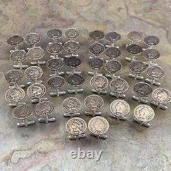 Lot en gros de 20 paires de boutons de manchette avec pièces de monnaie de penny tête d'indien antique vintage des Etats-Unis