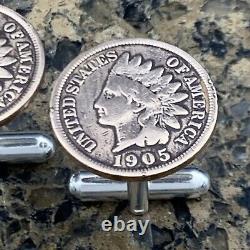 Lot en gros de 20 paires de boutons de manchette avec pièces de monnaie de penny tête d'indien antique vintage des Etats-Unis