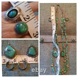 Lot en turquoise en argent sterling vintage 925 de 3,8 oz : colliers, pendentifs, bagues, boucles d'oreilles